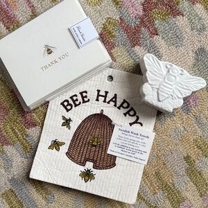 Bee Happy Swedish Wash Towel, Embossed Bee Card set, PartyLite Bee Candle holder